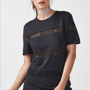 Fabletics Black Short Sleeve Tee with Lace Accents